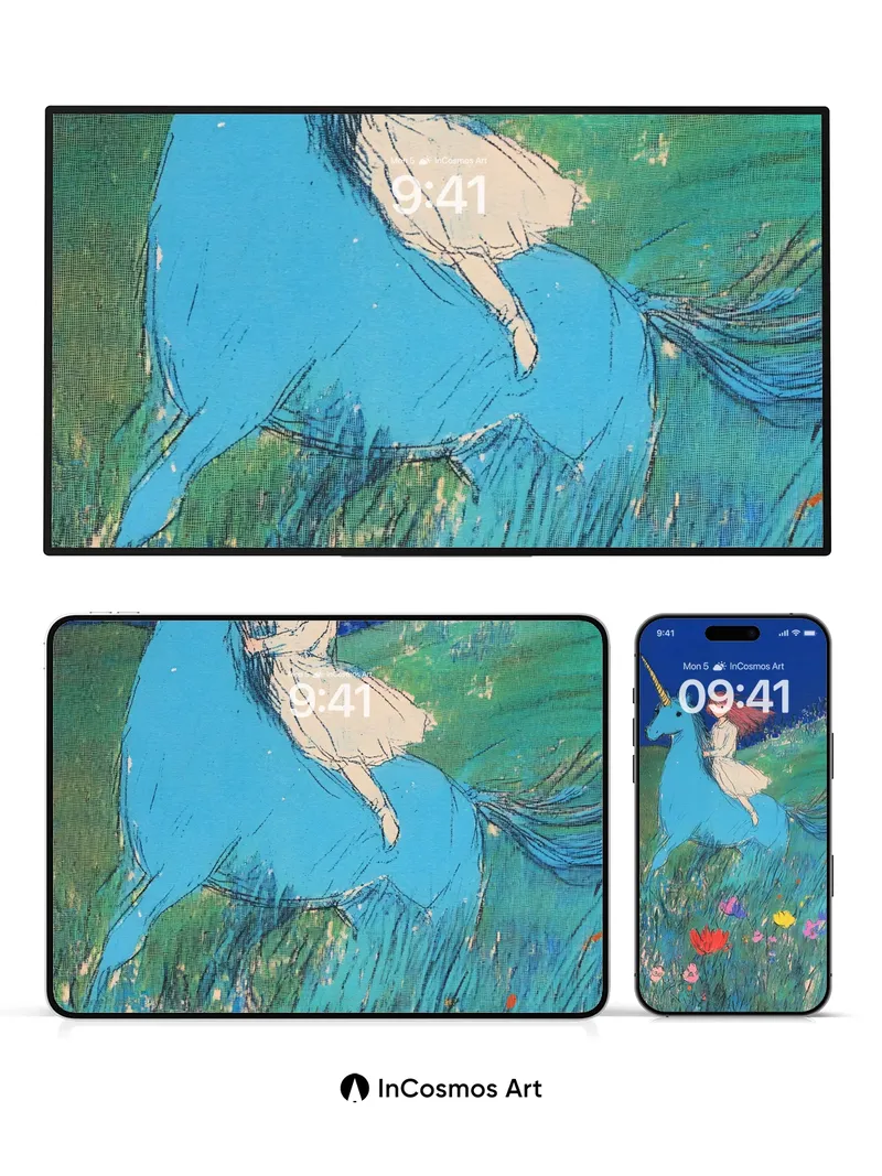 Whispering Meadow Wallpaper with Celestial Unicorn