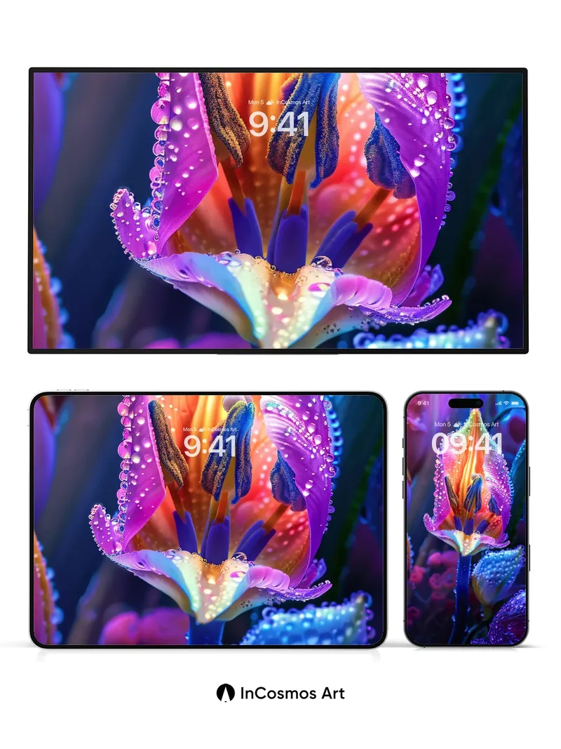 Luminous Petal Wallpaper with Dewdrop Constellations