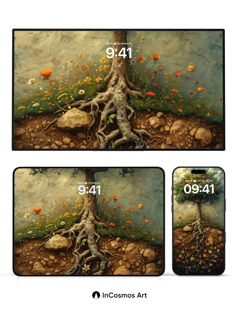 Rooted Bloom Wallpaper with Underground Garden