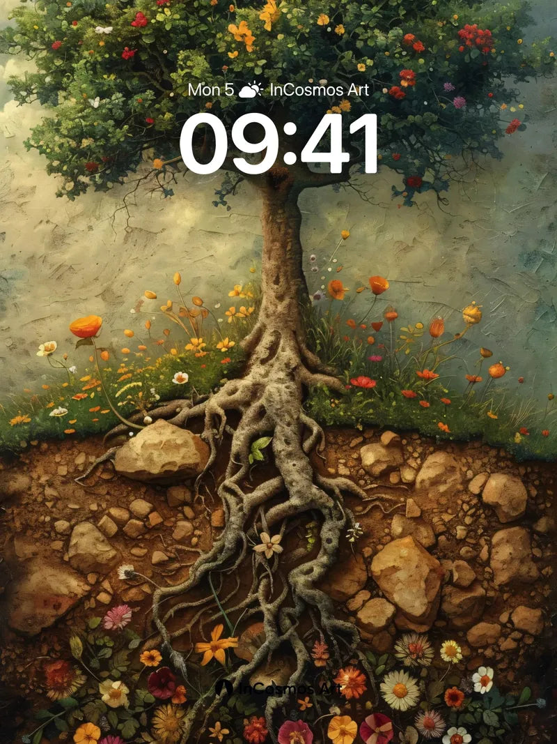 Rooted Bloom Wallpaper with Underground Garden wallpaper for iPhone, iPad & Mac