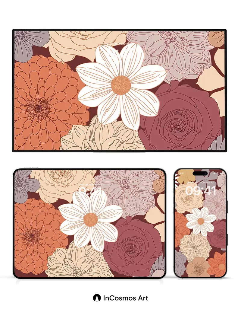 Velvet Bloom Wallpaper with Etched Petals