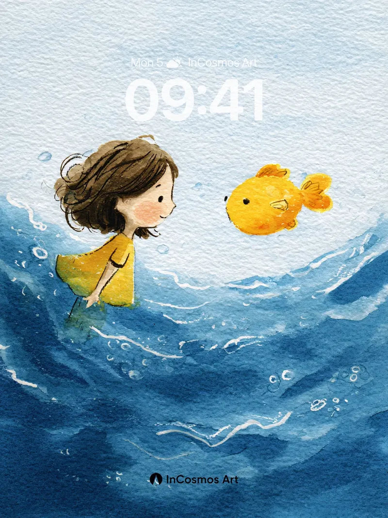 Whispering Waves Wallpaper with Golden Fish