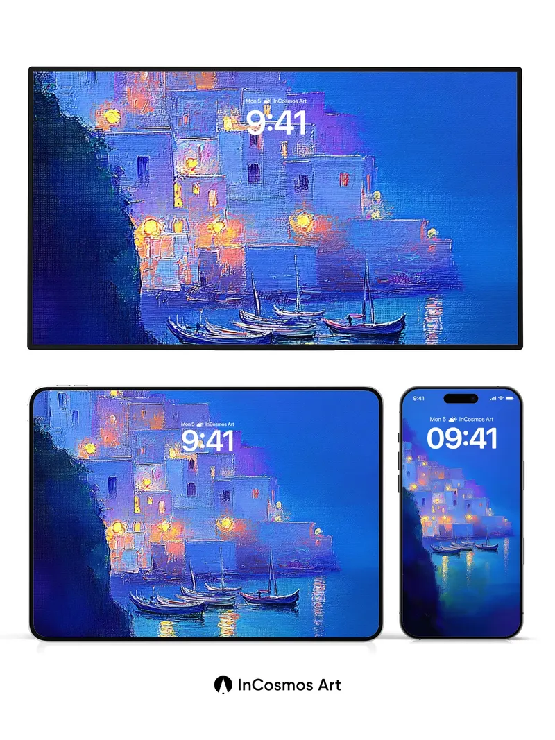 Luminous Cliffside Wallpaper with Floating Light