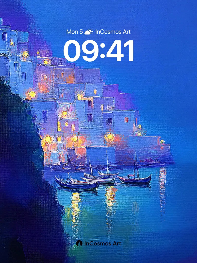 Luminous Cliffside Wallpaper with Floating Light