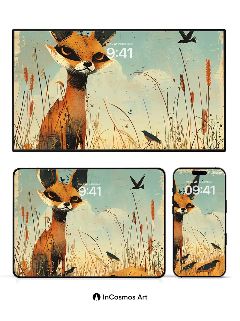 Whispering Fox Wallpaper with Feathered Shadows