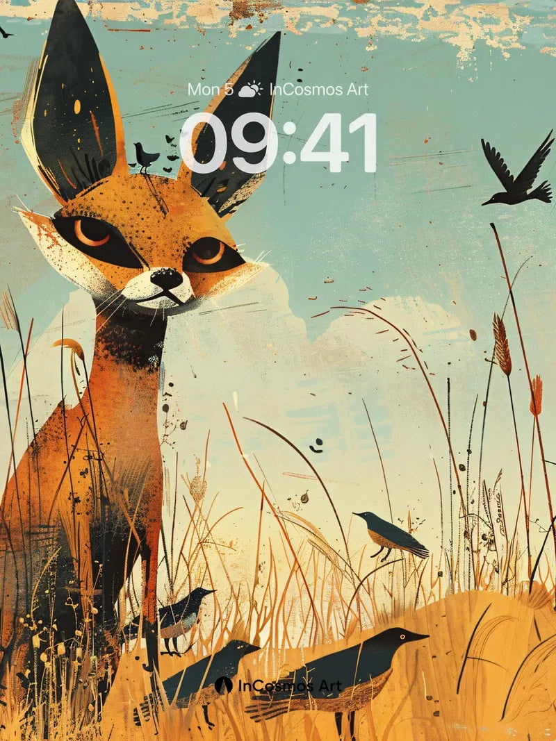 Whispering Fox Wallpaper with Feathered Shadows