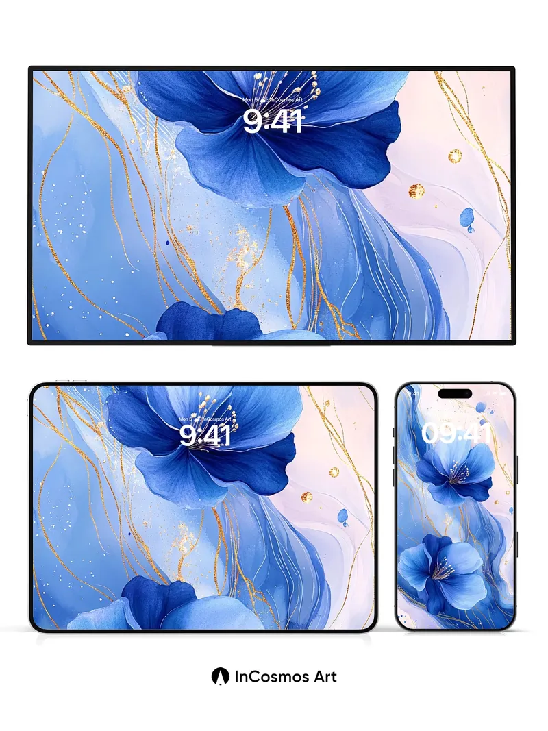 Luminous Bloom Wallpaper with Golden Veins