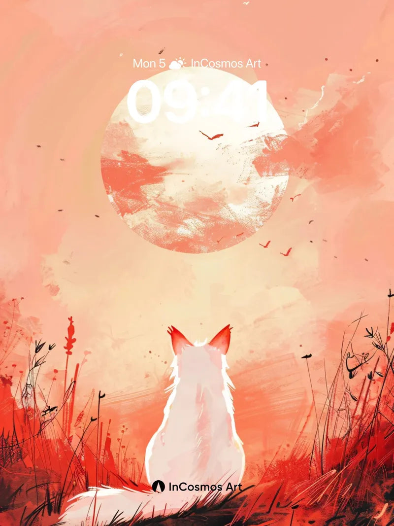 Serene Fox Gaze Wallpaper with Crimson Moonlight wallpaper for iPhone, iPad & Mac