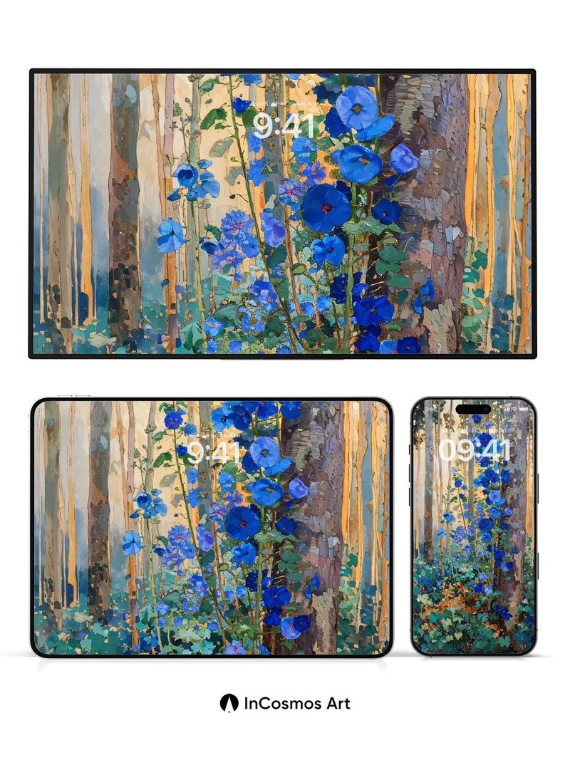 Whispering Bluebells Wallpaper in Forest Light