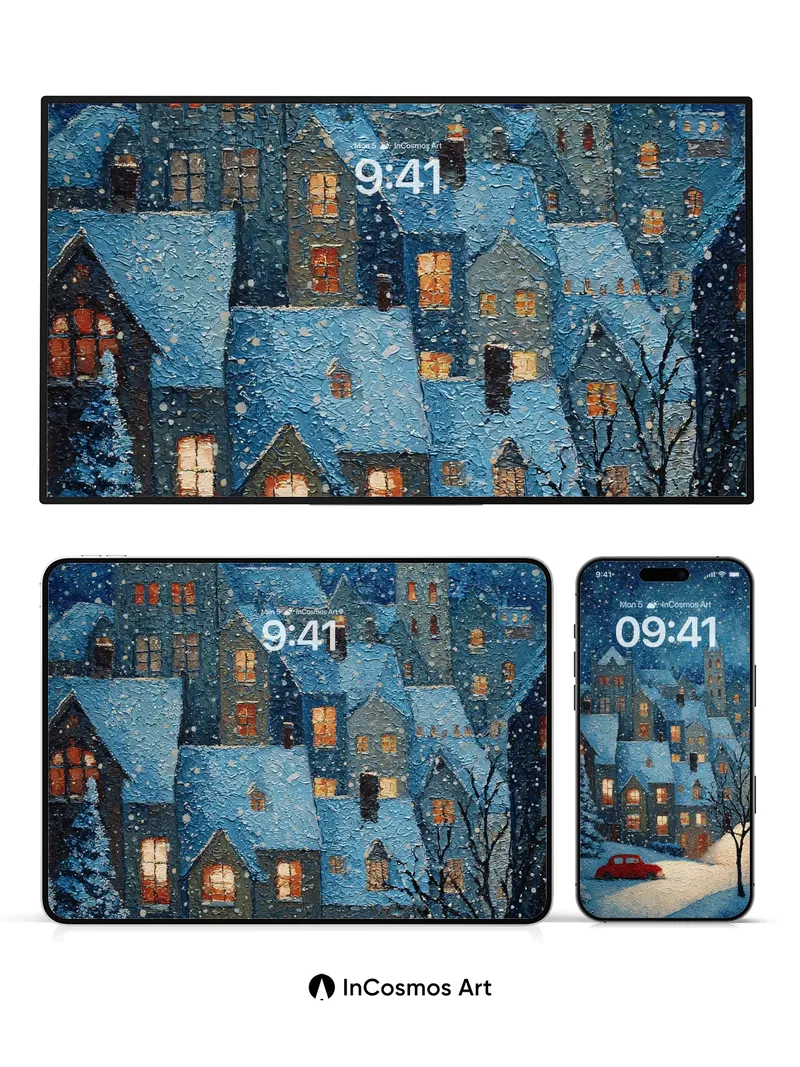 Snowfall Hush Wallpaper with Crimson Car