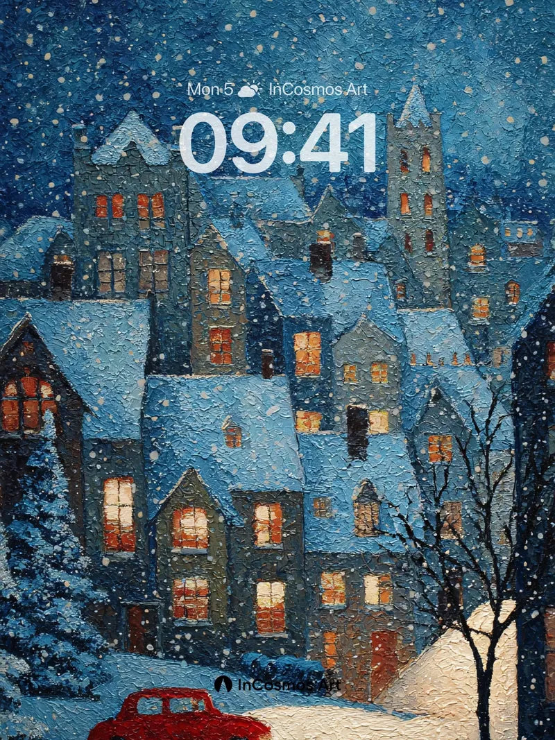 Snowfall Hush Wallpaper with Crimson Car