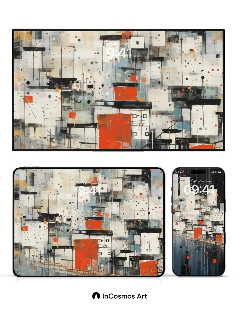 Neon Silence Wallpaper with Floating Blocks