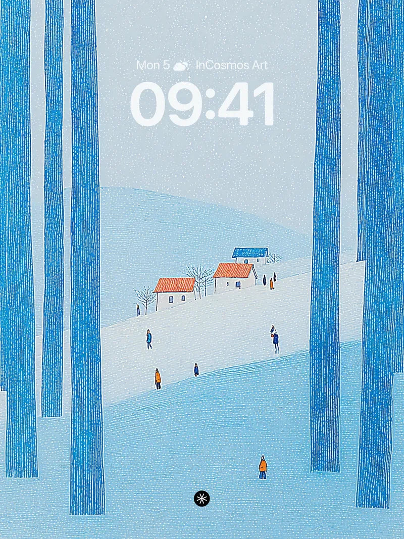 Serene Winter Forest Wallpaper with Snowy Cottages wallpaper for iPhone, iPad & Mac