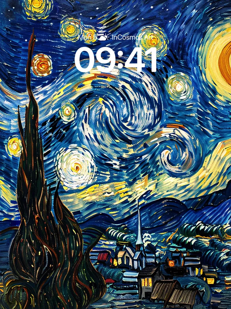 Whirlwind Night Sky Wallpaper with Starlit Cypresses wallpaper for iPhone, iPad & Mac