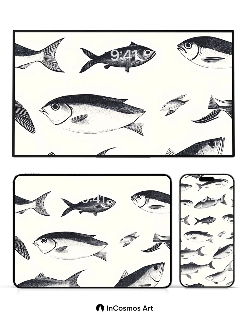 Silent Swim Wallpaper with Inked Fish