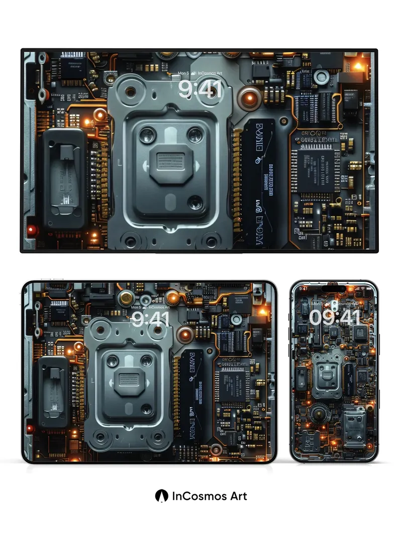 Circuit Pulse Wallpaper with Glowing Nodes