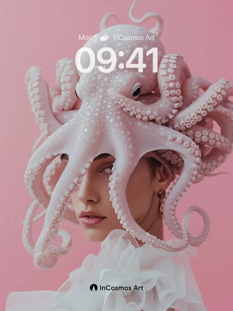 Surreal Octopus Wallpaper with Ethereal Drapery wallpaper for iPhone, iPad & Mac