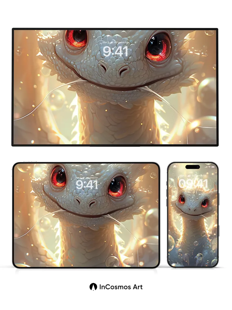 Luminous Dragonling Wallpaper with Floating Bubbles