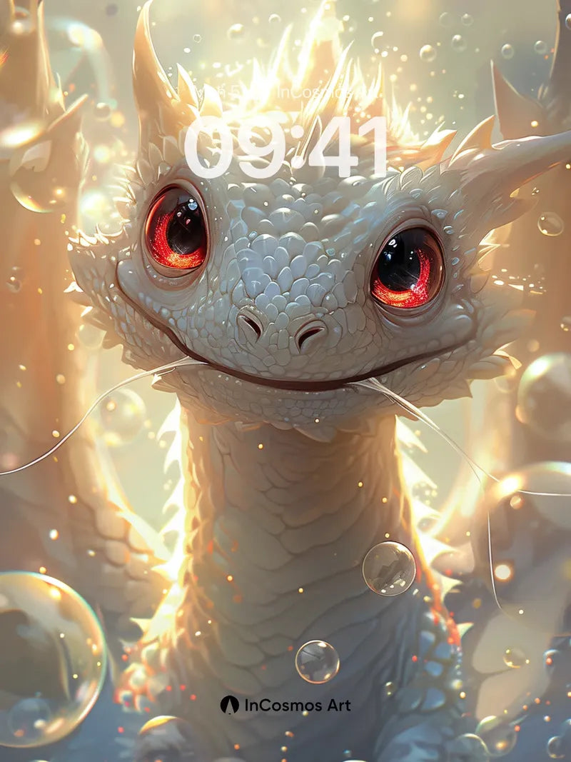 Luminous Dragonling Wallpaper with Floating Bubbles
