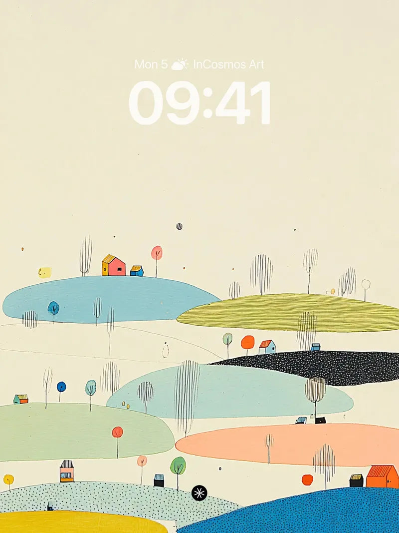 Pastel Hills and Minimalist Houses Wallpaper 4K for iPhone Lock Screen wallpaper for iPhone, iPad & Mac