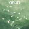 Serene Mist River Background with Flying Birds wallpaper for iPhone, iPad & Mac