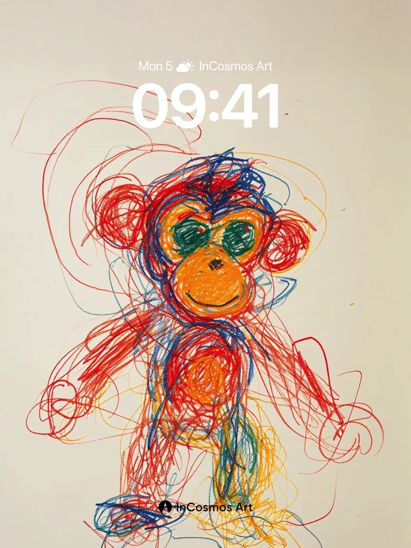 Whimsical Scribble Monkey Wallpaper with Chaotic Color wallpaper for iPhone, iPad & Mac