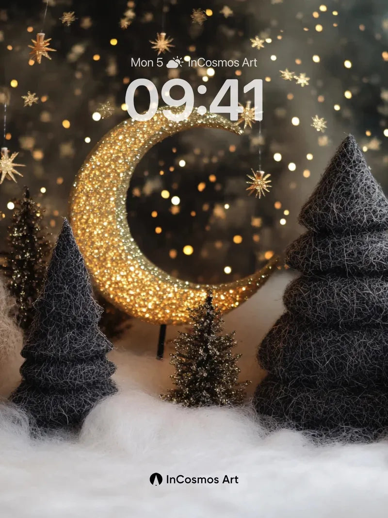 Moonlit Forest Wallpaper with Golden Crescent