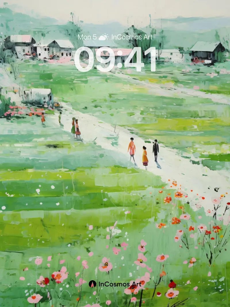 Serene Pathway Wallpaper with Floating Blossoms