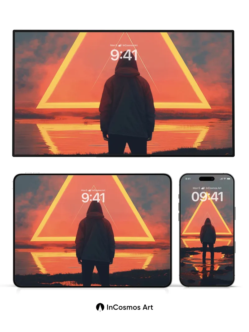 Silent Horizon Wallpaper with Neon Triangles