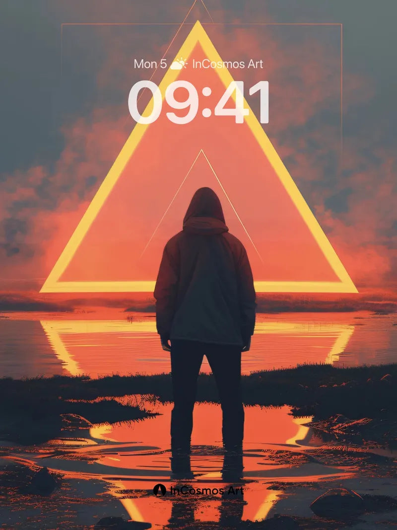 Silent Horizon Wallpaper with Neon Triangles