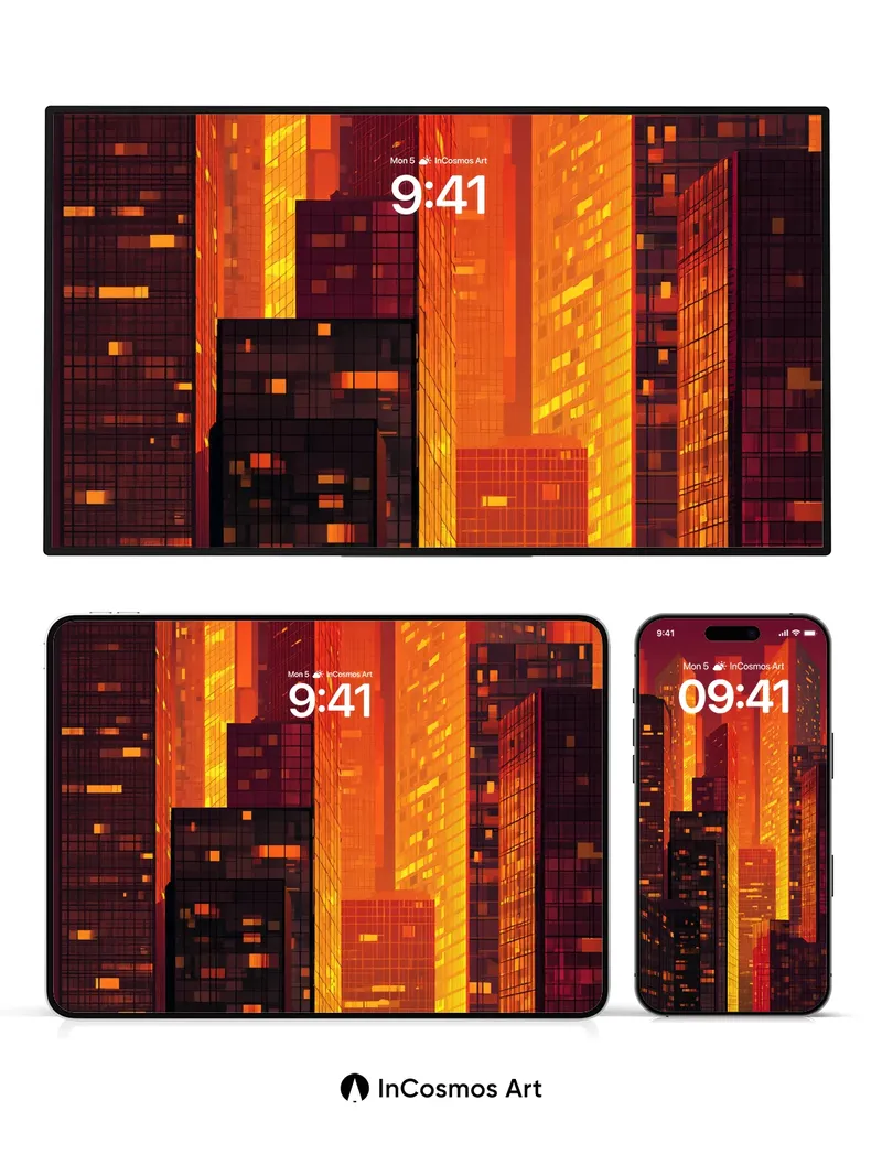 Crimson Horizon Wallpaper with Glowing Facades