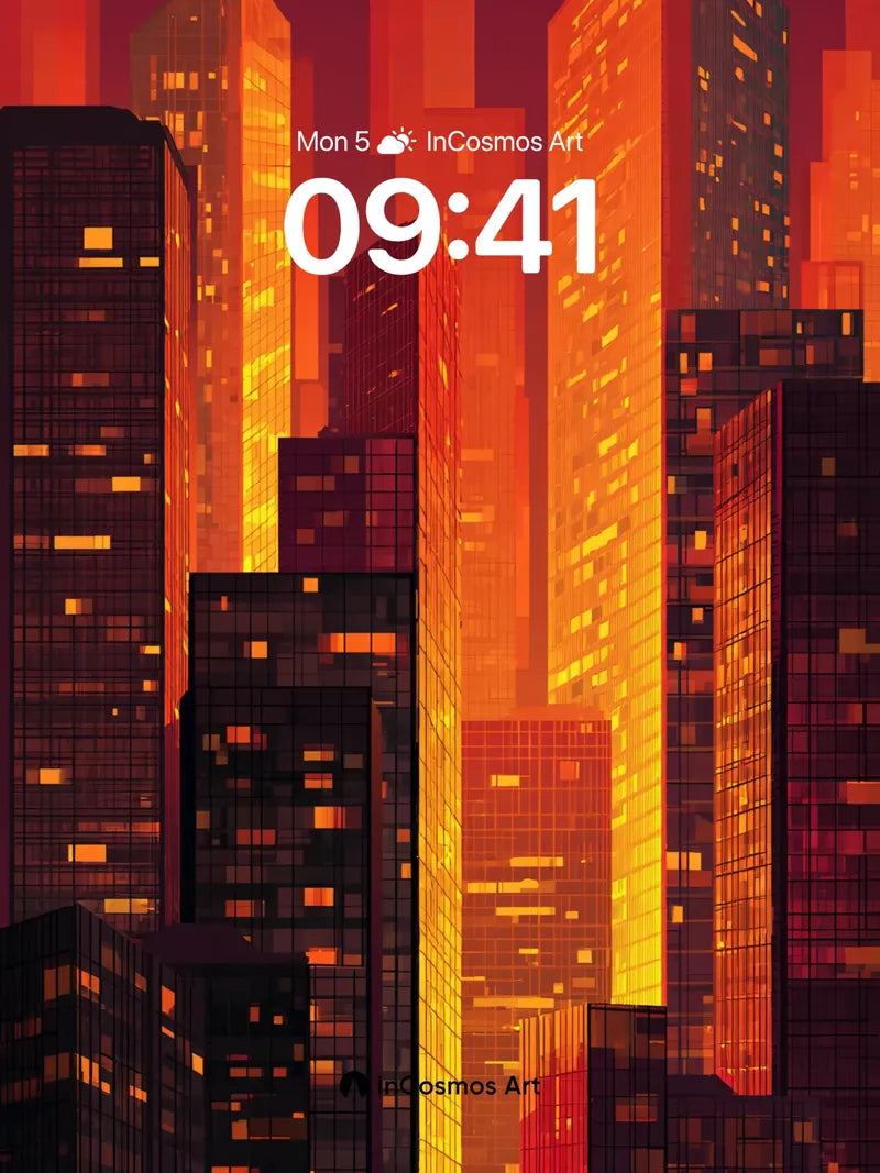 Crimson Horizon Wallpaper with Glowing Facades