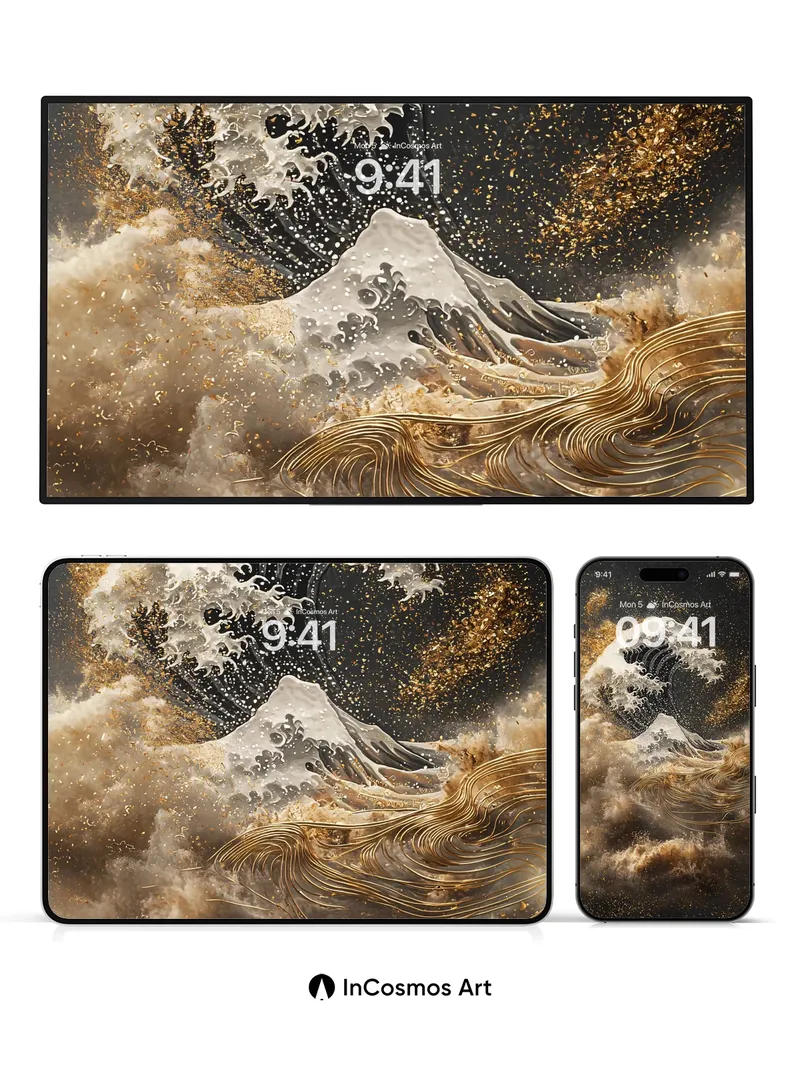 Golden Surge Wallpaper with Hokusai Echo