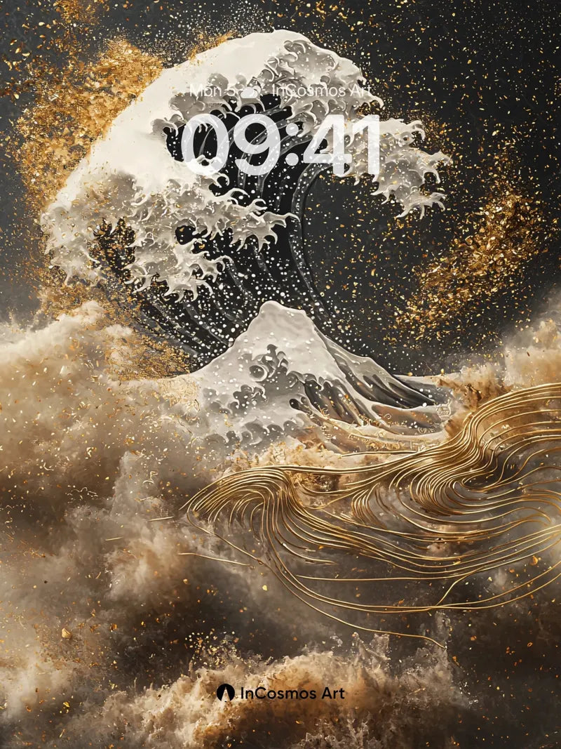 Golden Surge Wallpaper with Hokusai Echo