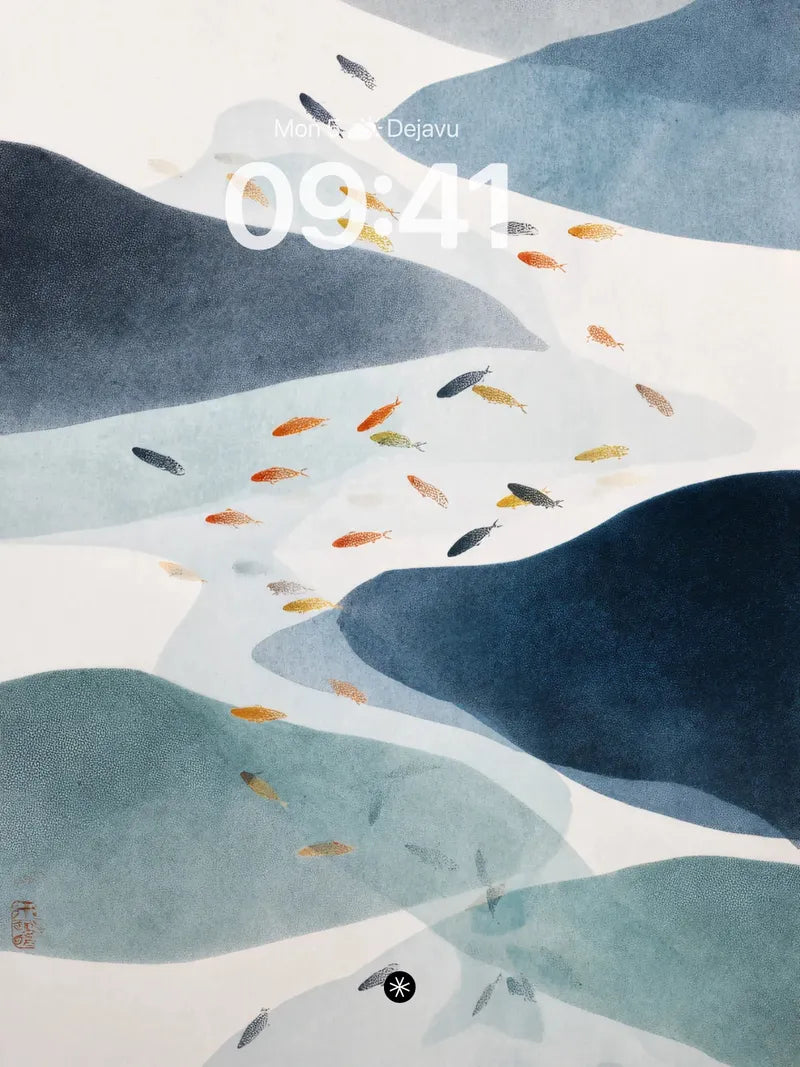 Ink Wash River Flow Fish School Wallpaper