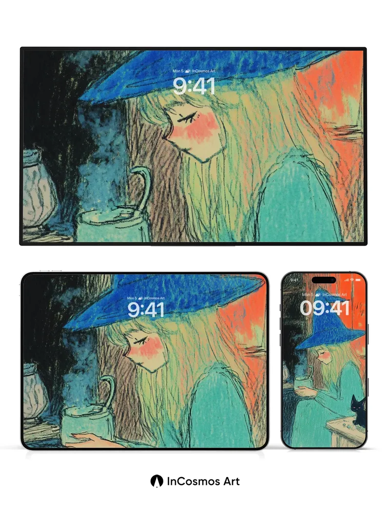 Whispering Witch Wallpaper with Midnight Cat