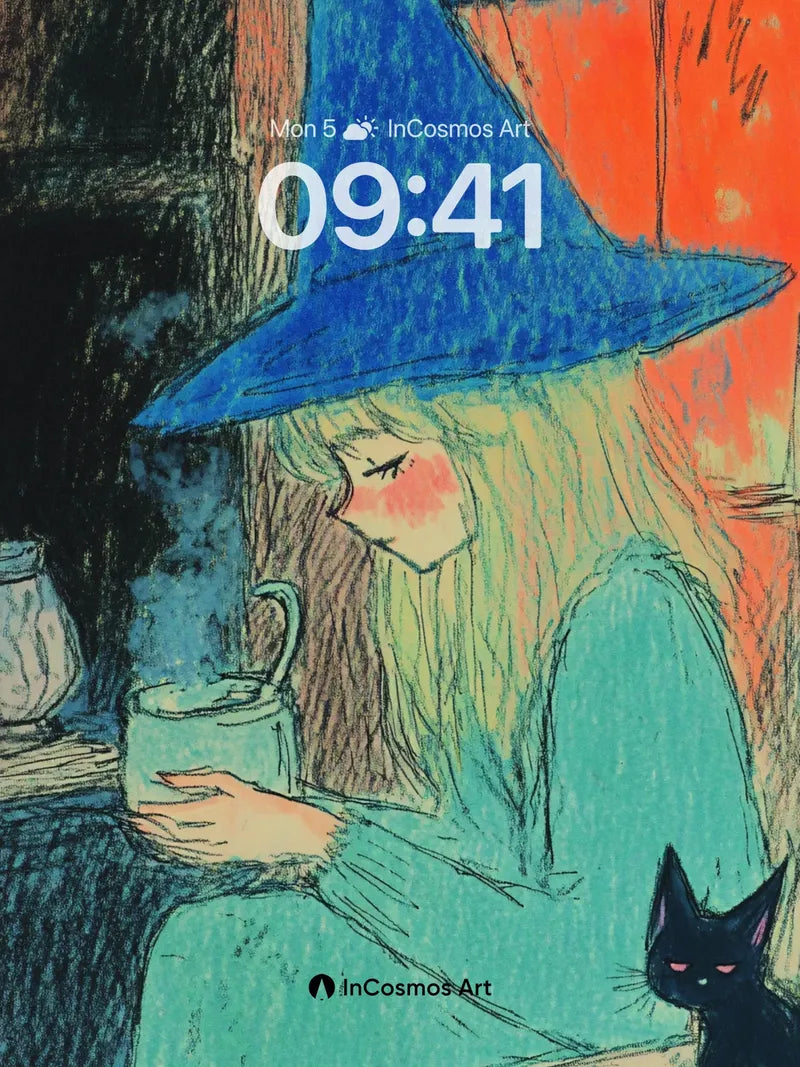 Whispering Witch Wallpaper with Midnight Cat