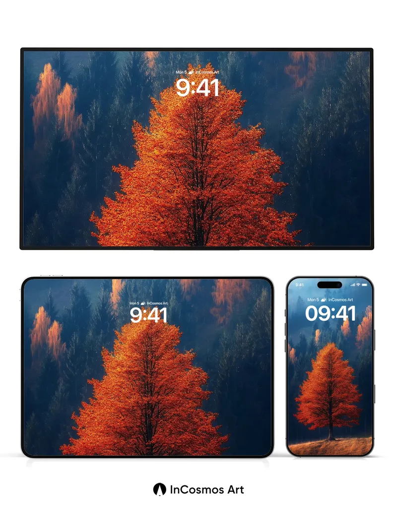 Crimson Solitude Wallpaper with Forest Hush