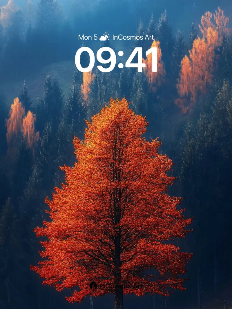 Crimson Solitude Wallpaper with Forest Hush