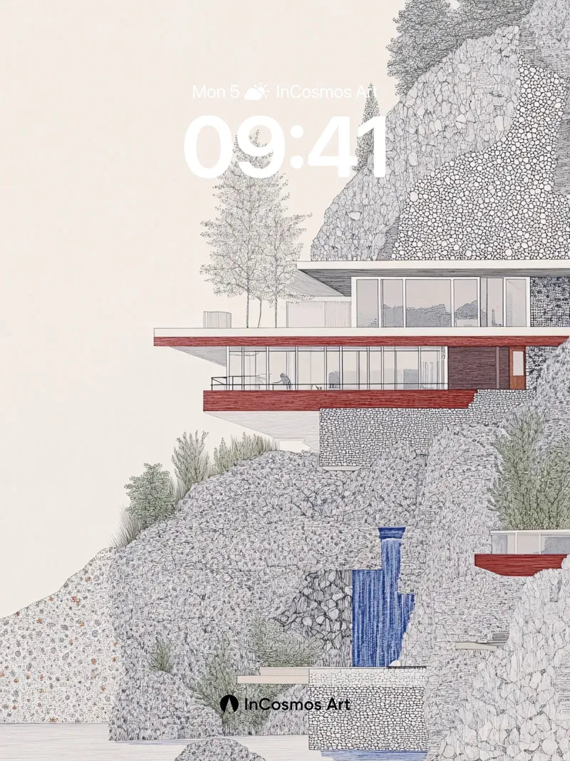 Stone Whisper Wallpaper with Floating Glass Terraces