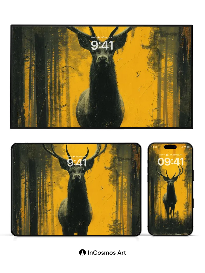 Golden Silence Wallpaper with Shadowed Stag