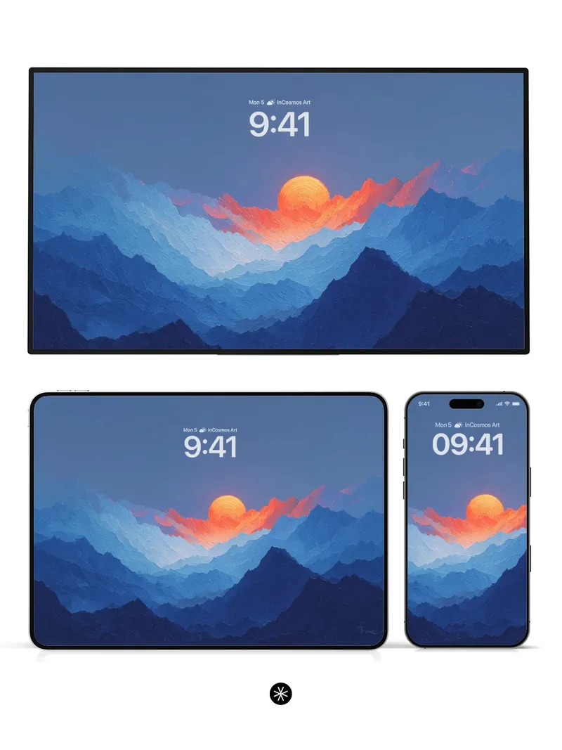 Amber Haze Mountain Wallpaper with Layered Silhouettes