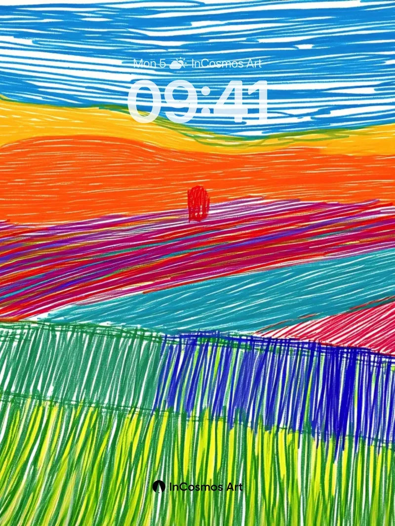 Whimsical Horizon Wallpaper with Crayon Fields