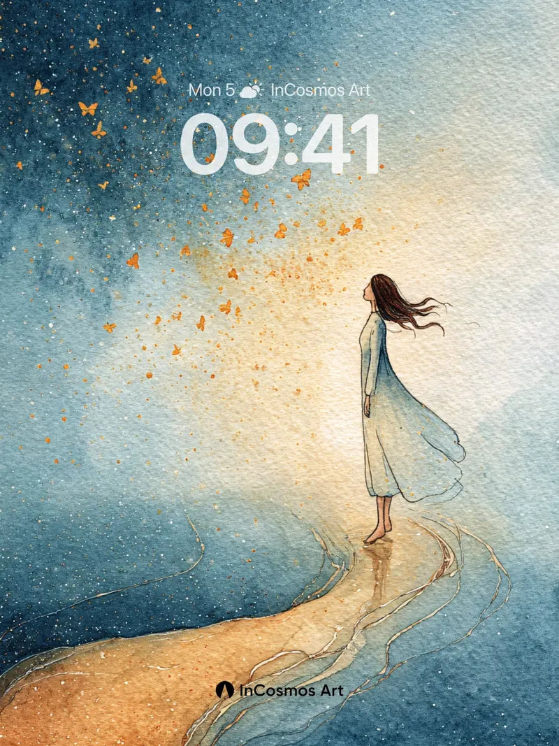 Starry Pathway Wallpaper with Floating Butterflies