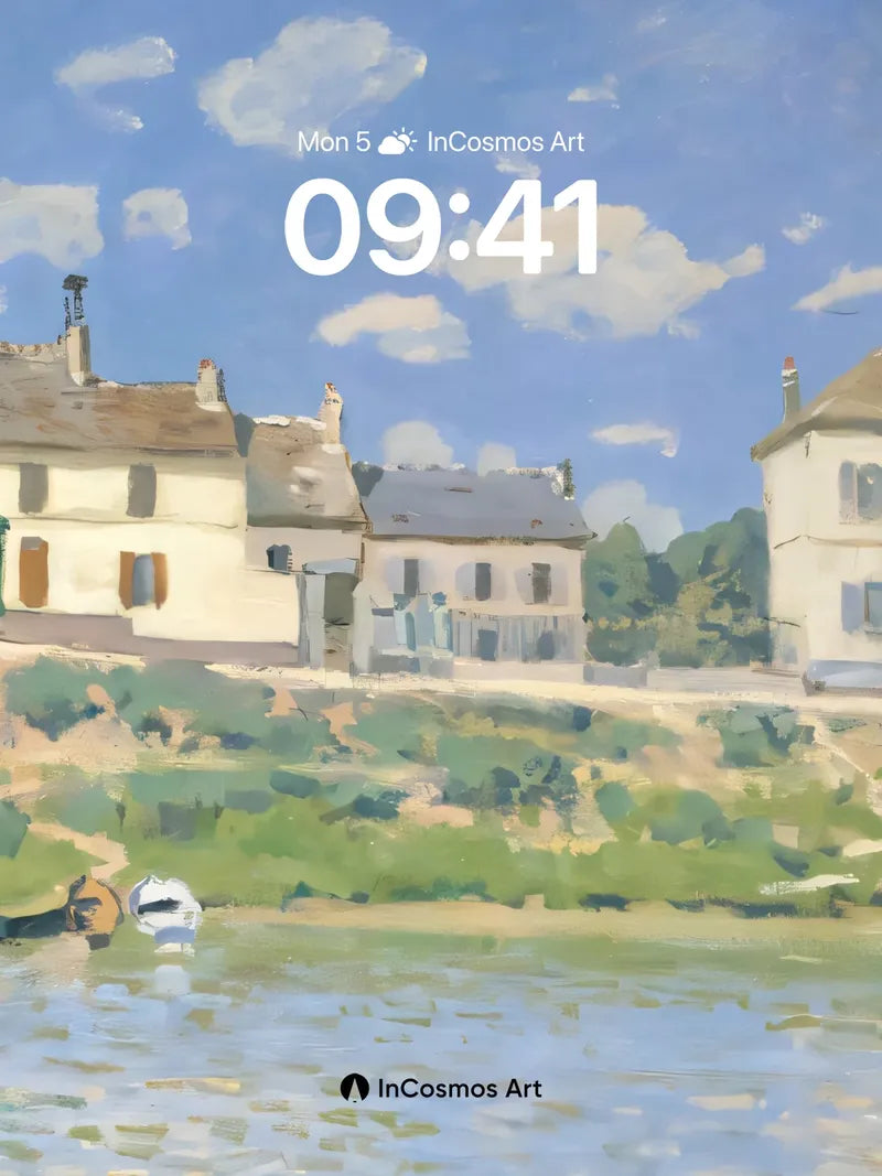 Serenity by the River Wallpaper with Impressionist Light wallpaper for iPhone, iPad & Mac
