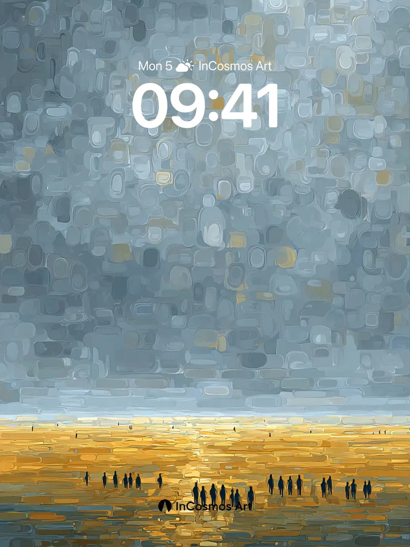 Golden Horizon Wallpaper with Silhouetted Walkers wallpaper for iPhone, iPad & Mac