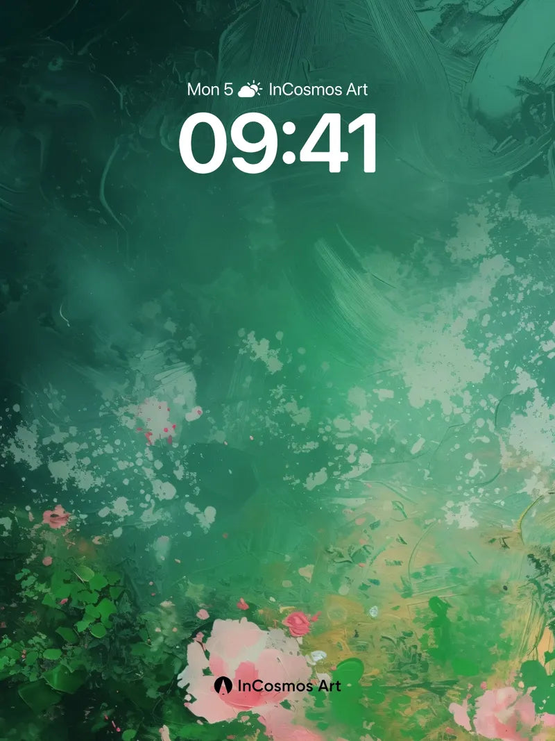 Emerald Hush Wallpaper with Floating Petals wallpaper for iPhone, iPad & Mac