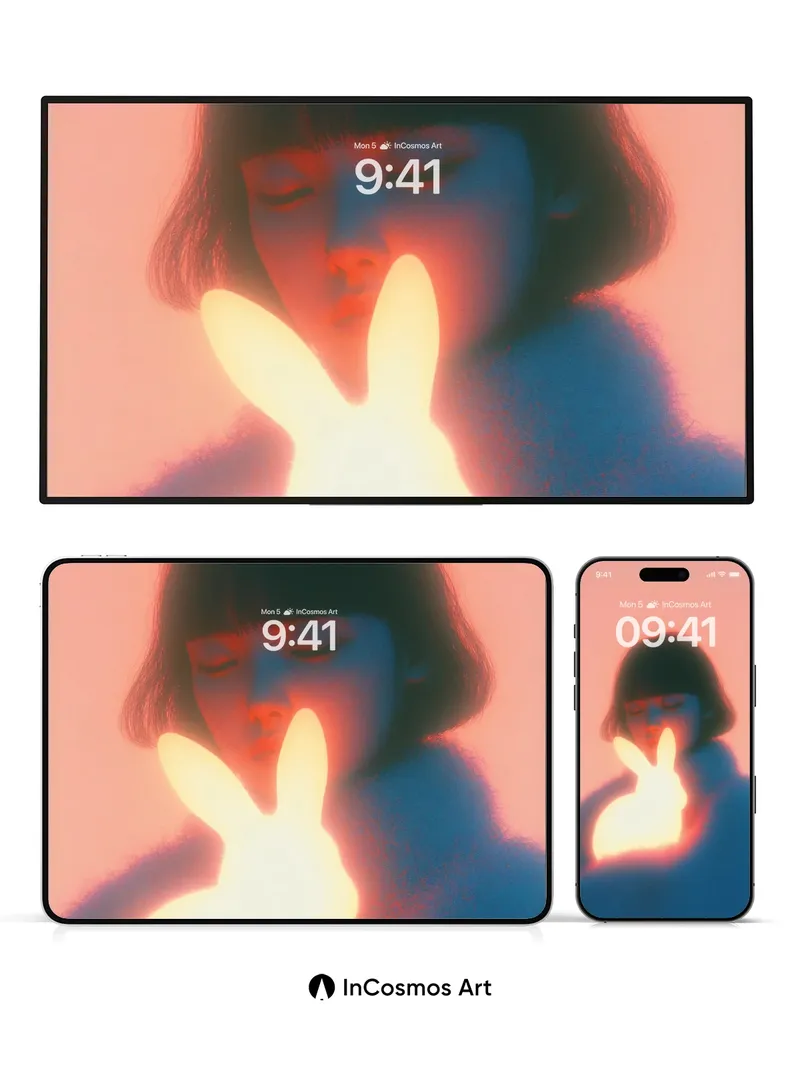 Luminous Hush Wallpaper with Glowing Bunny