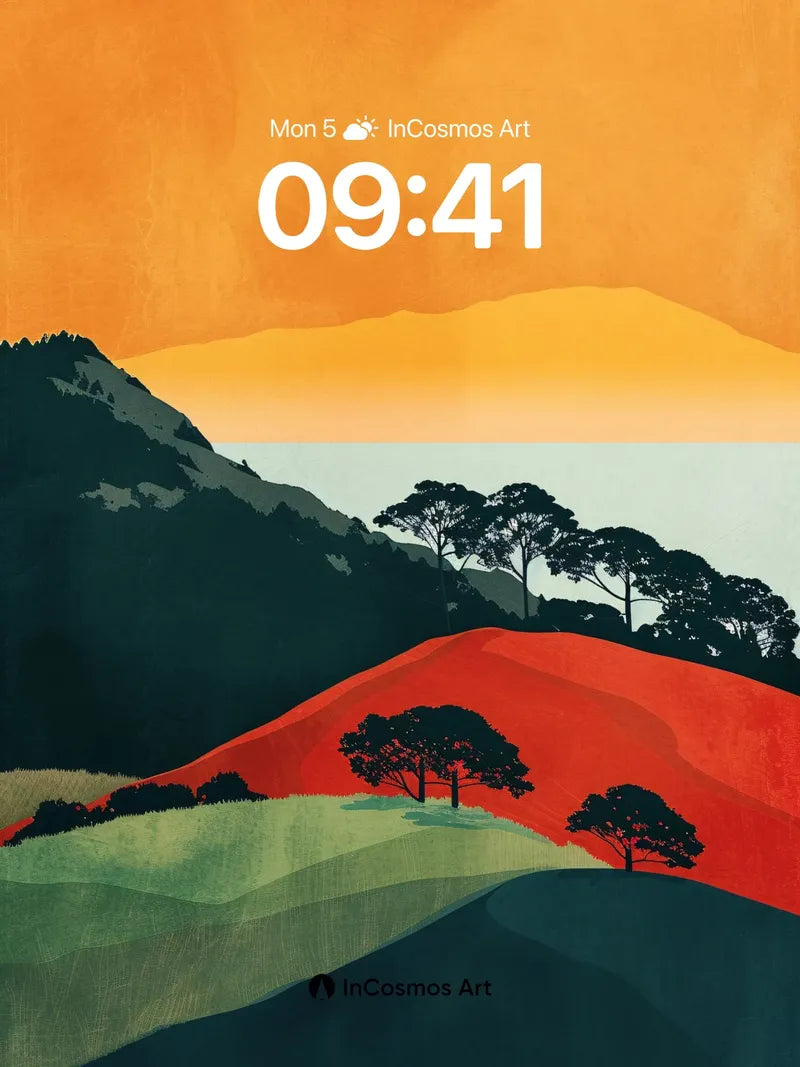 Crimson Horizon Wallpaper with Shadowed Pines