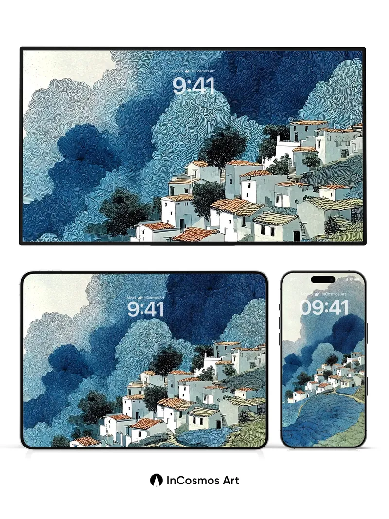 Serenity in Swirls Wallpaper with Mountain Whispers